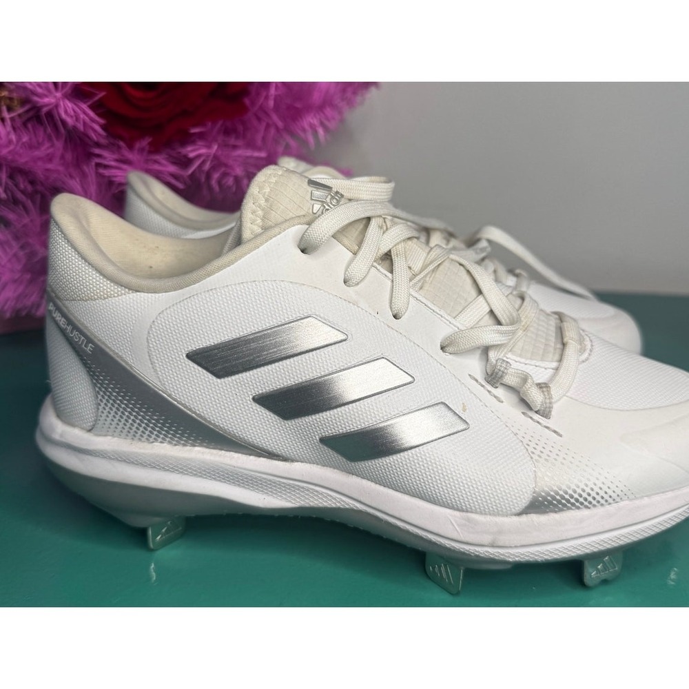 Adidas PureHustle 2 Softball Cleats Women's Size 5.5 White Silver‎ FY4387